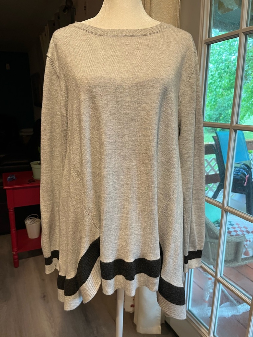 Cupio Heather Gray Swing Tunic with Black Hem Stripes